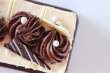 chocolate chiffon cake on white background, Top View.