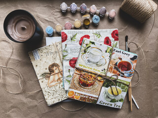 Napkins for decoupaged on craft background 