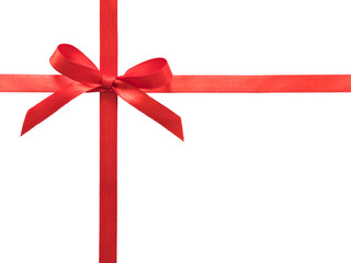 Red bow gift ribbon isolated on white.