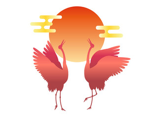 鶴　タンチョウ　シルエット　太陽