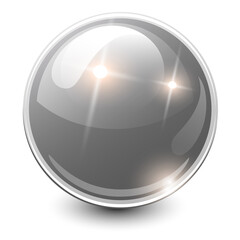 Glass sphere grey, vector shiny ball.
