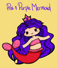 Pink and Purple Mermaid Vector Illustration
