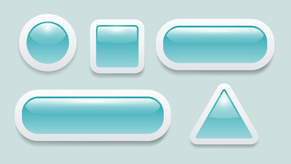 Buttons 3D blue set, shiny collection water soft vector icons.