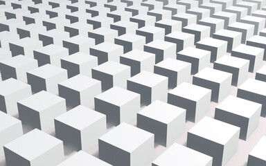 Abstract geometric background stacked white cubes, 3D render technology illustration.