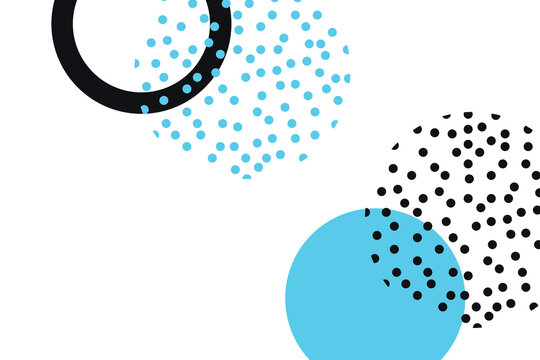 Abstract background made with simple geometric circle shapes. Modern, simple and playful vector art in blue and black colors.