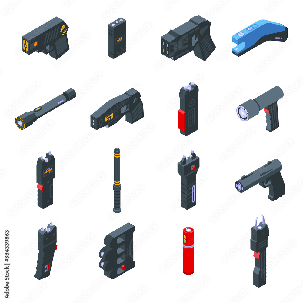 Aufkleber taser icons set. isometric set of taser vector icons for web design isolated on white background