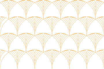 Seamless, abstract background pattern made with repeated lines forming traditional circular forms. Classical, traditional, luxurious vector art in yellow color. - 384340213