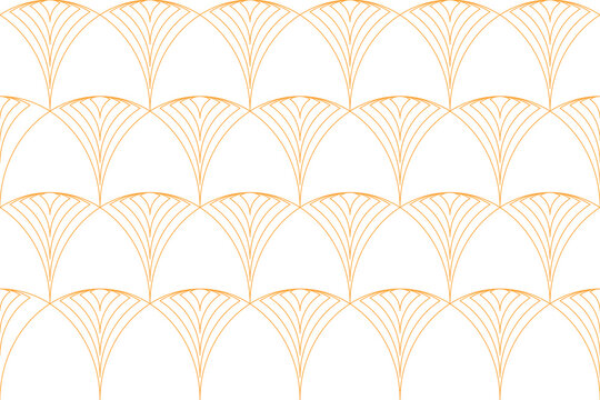 Seamless, abstract background pattern made with repeated lines forming traditional circular forms. Classical, traditional, luxurious vector art in yellow color.