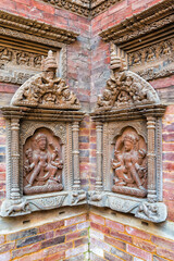 Fototapeta na wymiar Mul Chowk courtyard, Wall carved Statues, Hanuman Dhoka Royal Palace, Patan Durbar Square, Unesco World Heritage Site, Kathmandu valley, Lalitpur, Nepal, Asia