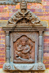 Mul Chowk courtyard, Wall carved Statues, Hanuman Dhoka Royal Palace, Patan Durbar Square, Unesco World Heritage Site, Kathmandu valley, Lalitpur, Nepal, Asia