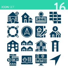 Simple set of 16 icons related to acres