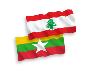 Flags of Lebanon and Myanmar on a white background