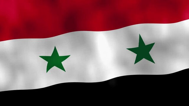 Close up animation of current Syrian national flag waving in full screen representing as part of United Arab Emirates.