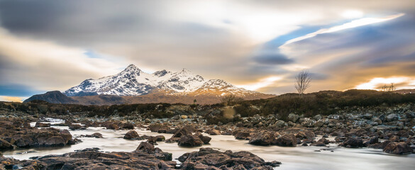 Fototapeta na wymiar Isle of Skye - Cuillin Mountains in winter scenery seen from Sligachan