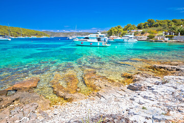 Naklejka na ściany i meble Pakleni Otoci archipelago turquoise beach and yachting bay scenic view