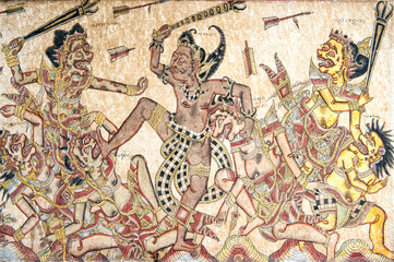 Obraz premium Traditional Kamasan paintings, Kertha Gosa pavilion (former Hall of Justice) in Puri Semarapura Palace, Klungkung, Bali, Indonesia