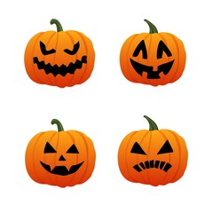 Halloween Pumpkin. Vector illustration..Four pumpkins with different facial expressions. Background with