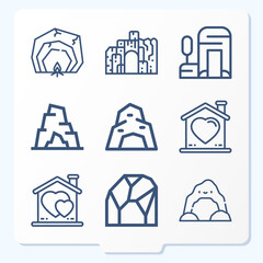 Simple set of 9 icons related to caves