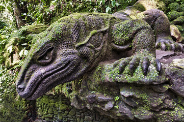 Stone carving of a Komodo Dragon, Sacred Monkey Forest, Ubud, Bali, Indonesia