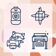 Simple set of printing machine related lineal icons