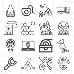 16 pack of physical  lineal web icons set