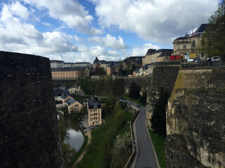 Naklejka premium Skyline of Luxembourg City viewed over the Grund quarter