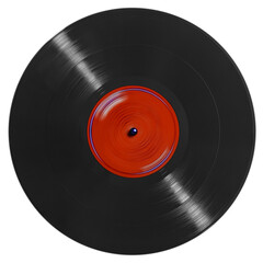 Black vinyl record on a white background, isolated.