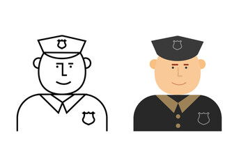 Set of Police Men filled and out line vector design illustration