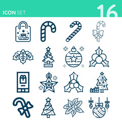 Simple set of 16 icons related to dec 25