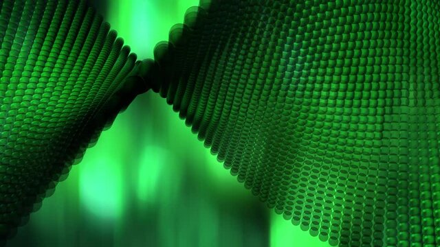 Abstract green background with particles and spheres.