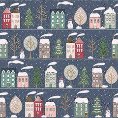 Christmas vector repeat pattern night snowy street