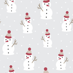 Cute winter snowmen christmas vector repeat pattern