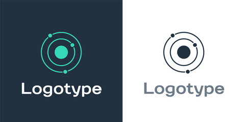 Logotype Solar system icon isolated on white background. The planets revolve around the star. Logo design template element. Vector. © Vadim