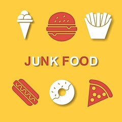 Junk food paper art icon and illustration