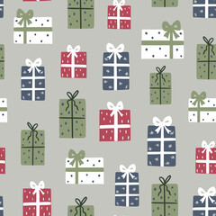 Christmas vector repeat pattern with cute colorful gifts