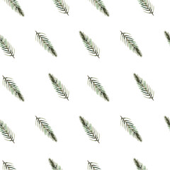 Seamless pattern with watercolor parts of a Christmas tree. Festive background, winter. For textiles, wallpaper, packaging.
