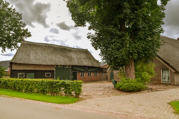 Fototapeta na wymiar Old renovated farm and barn in the forest of Drenthe.