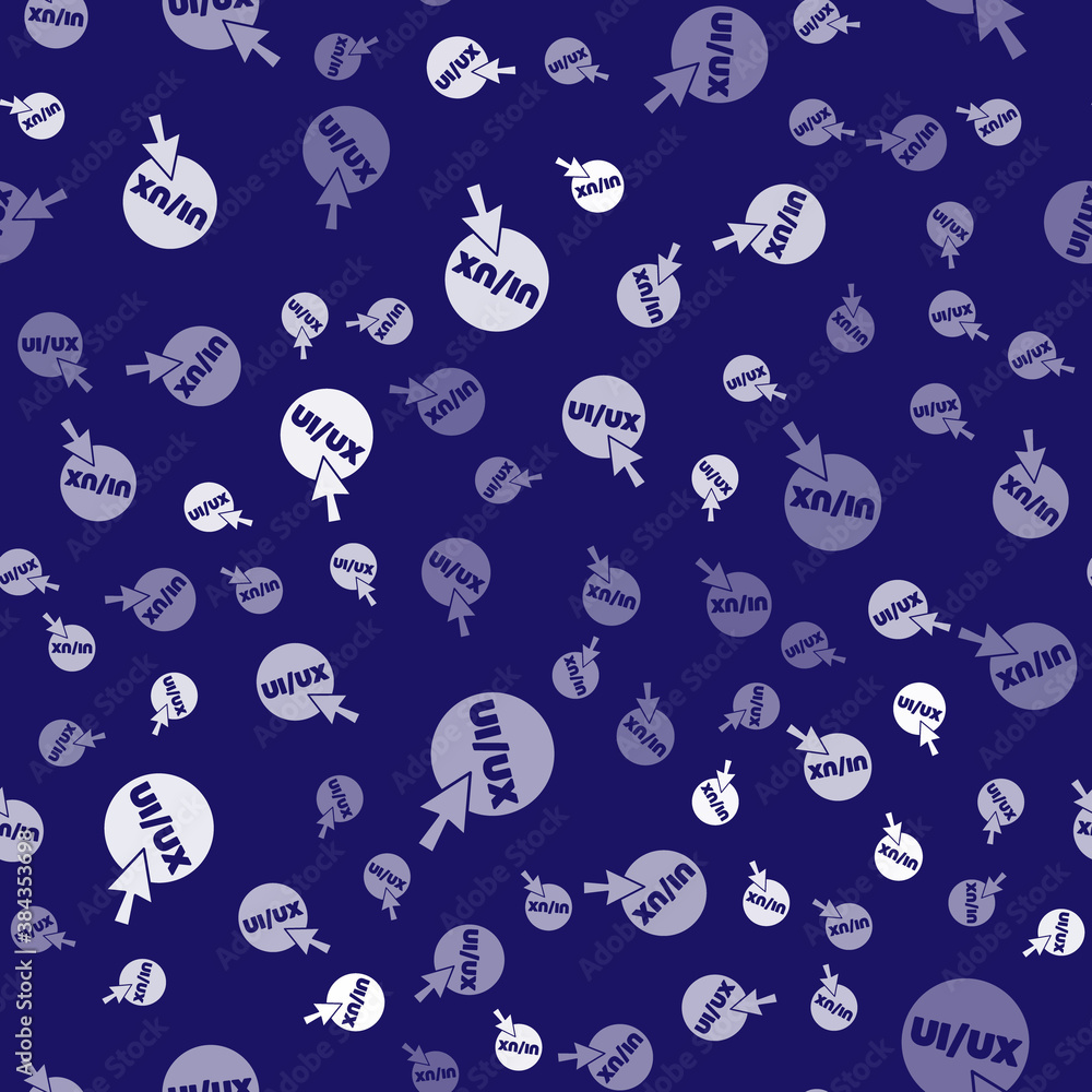 Poster white ui or ux design icon isolated seamless pattern on blue background. vector.