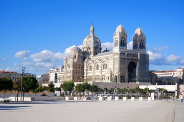 Marseille, France - May 28, 2019 : General view of Cathedral of Marseille, Sainte Marie Majeure,...