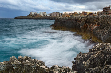 Waves off the coast in Mallorca 