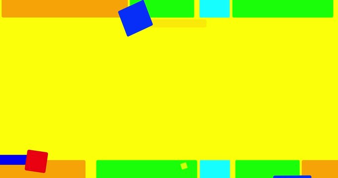 A minimalistic background of moving geometric shapes of various shapes on a yellow background. An underlay with empty space for text or heading. Seamless, looping 4K video.