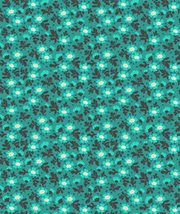 Vintage floral background. Seamless vector pattern for design and fashion prints. Flowers pattern with small blue flowers on a turquoise background. Ditsy style.