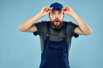 Man in working uniform emotions in life delivery service work