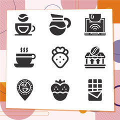 Simple set of 9 icons related to deep brown