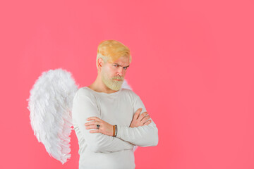 Bearded cupid. Valentines Day. Bearded angel. Cupid angel man. Cupid in valentine day. Valentines...