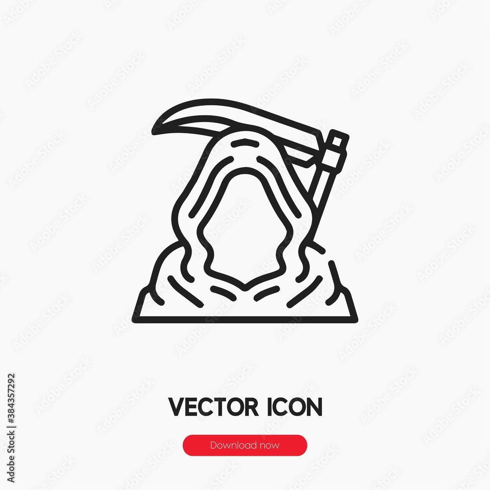 Poster grim reaper icon vector. Linear style sign for mobile concept and web design. grim reaper symbol illustration. Pixel vector graphics - Vector. 