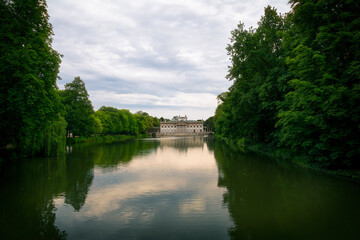 Fototapeta na wymiar Warsaw's Royal Baths Park with the Palace on the Isle also known as Baths Palace in Warsaw, Poland