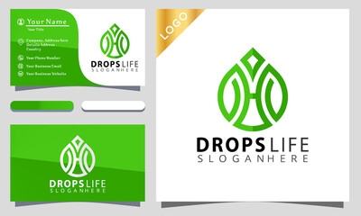 Letter H Drops Leaf Life colorful logo design illustration, business card