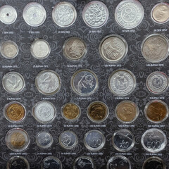 A collection of Indonesian coins currency from ancient times until now