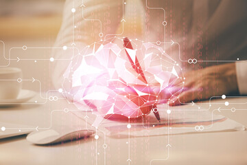 Man with multi exposure brain theme icons.